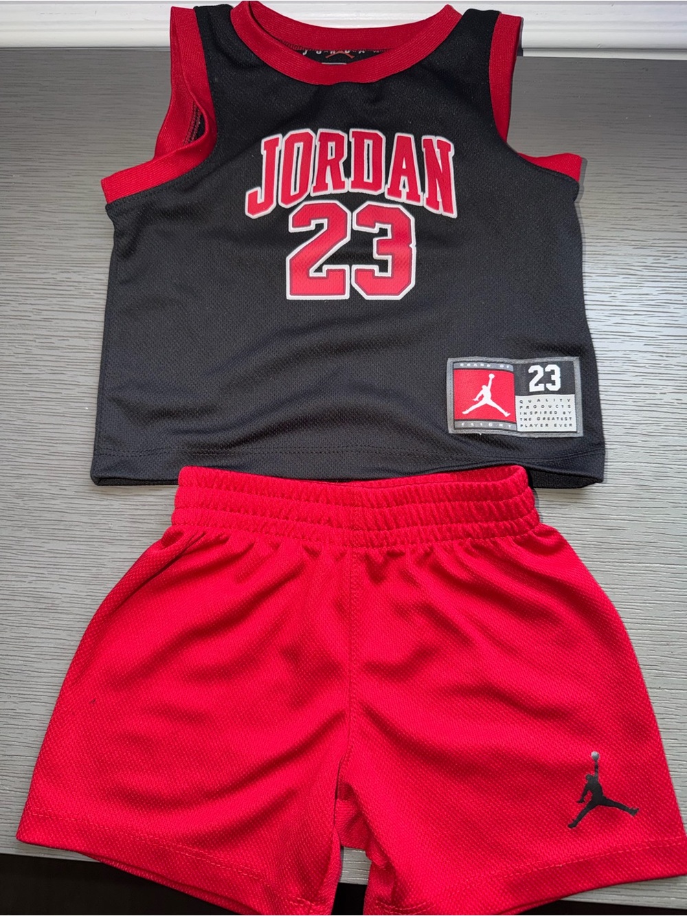 Jordan Black & Red Kids Basketball Tank and Shorts Set